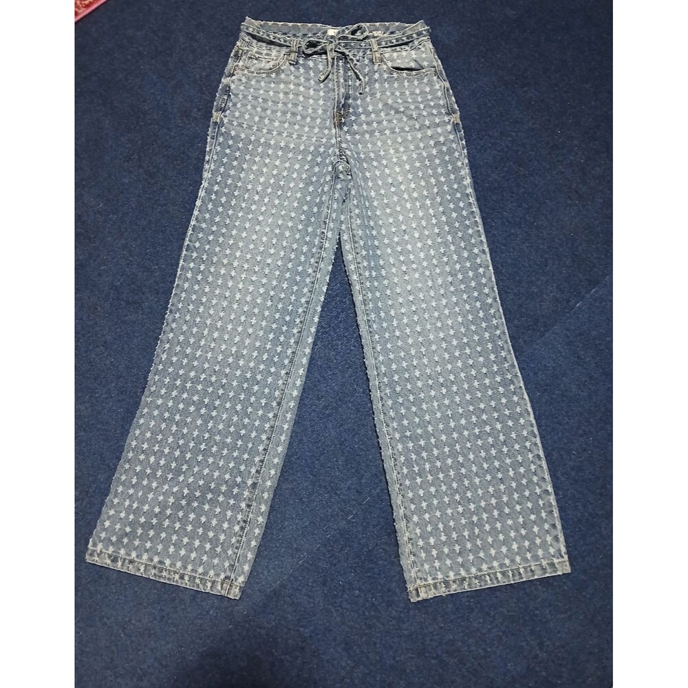 Kensie  Very Tiny Distressed Rips Throughout High Rise Carla Wide Leg Jeans 4/27